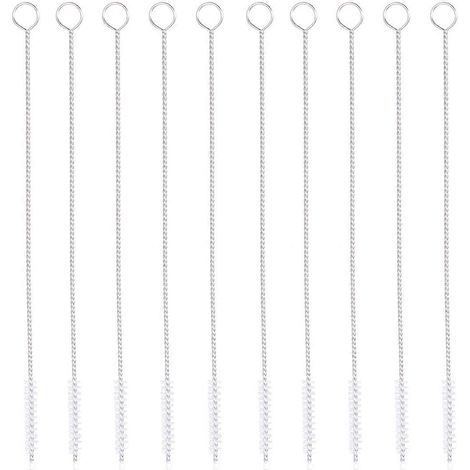 Lot de 10 brosses de nettoyage pour biberons de 17 cm, en acier inoxydable de qualité supérieure, pour nettoyer les tubes et les pailles. (1/5)