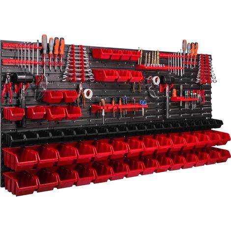 Pannello portautensili da officina, in materiale plastico, dimensioni 1728 x 780 mm, compatibile con vari utensili, design mobile, montaggio rapido a parete. (1/5)