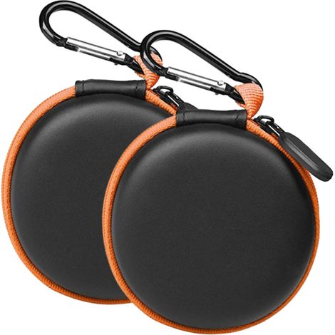 2 pièces étui pour écouteurs, rond, 8 x 8 x 3,5 cm, fermeture éclair, portable poche, avec passant et mousqueton (1/5)