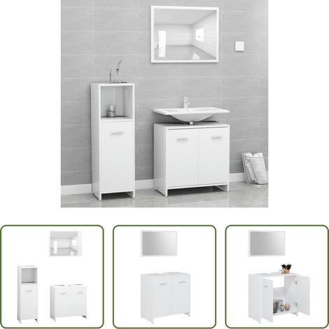 Armoire salle de bain - Ensemble de meubles de salle de bain 3pcs Blanc Bois ingénierie (1/5)
