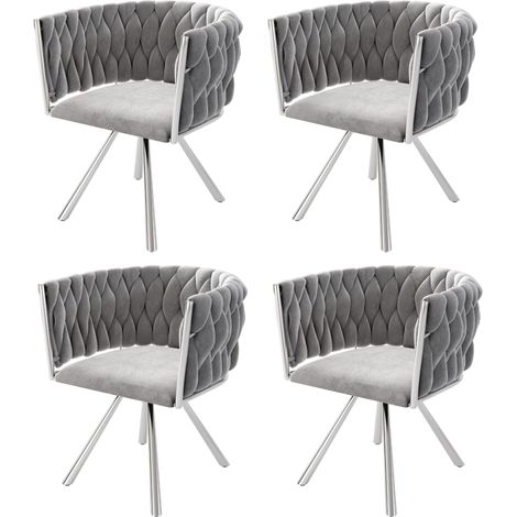 Sedia da pranzo girevole in velluto grigio, set da 4, struttura in metallo (1/5)