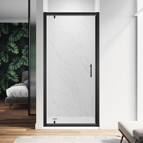 ELEGANT 800mm Pivot Hinge Shower Door 6mm Safety Glass Shower Enclosure Cubicle Matte Black Frame (1/4)