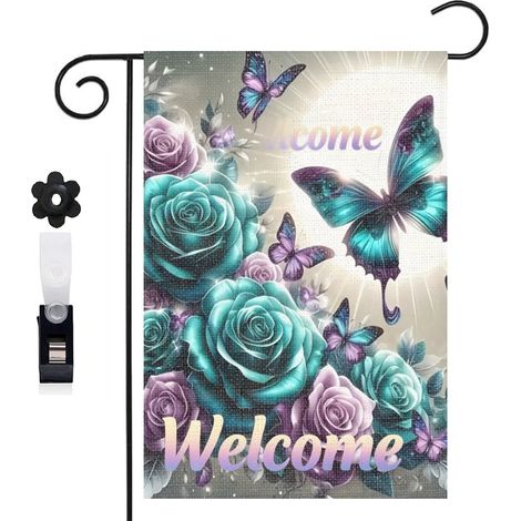 Drapeau de jardin style vintage et bouquet de roses 30 x 45 cm décoration cour et balcon (1/5)