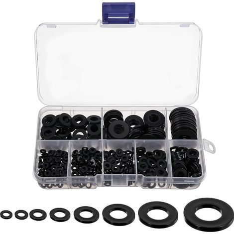 500 Pièces Rondelles Plates Nylon Noir, Rondelles Plates Isolation Rond Joint Spacer Joint Plomberie Assortiment Kit(M2/M2.5/M3/M4/M5/M6/M8/M10) (1/5)