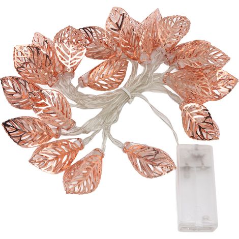 Guirlande lumineuse rose doré à 20 LED, étanche, à piles, en forme de feuilles ajourées, pour décoration intérieure de porte ou de fête. (1/5)