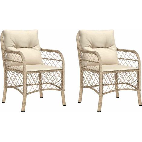 Maison Exclusive - Gartenstühle mit Kissen 2 Stk. Beige Poly Ratt (1/5)