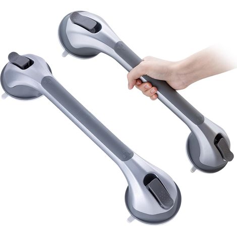 Poignée à ventouse pour salle de bain, barre d'appui de douche de 43 cm, adaptée aux personnes âgées, argent, 2 pièces (1/5)