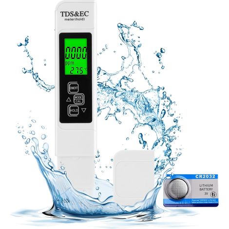 Testeur d'eau potable, compteur TDS 3 en 1 pour eau potable, testeur numérique de qualité de l'eau TDS/EC/TEMP mètre 0-9999 ppm pour eau potable, piscine, aquarium, piscine (1/5)