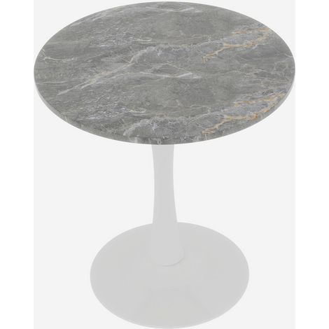 Table à manger 27.6 pouces blanc plateau rond effet marbre veines gris foncé adaptée à 2 à 4 personnes usage polyvalent (1/5)