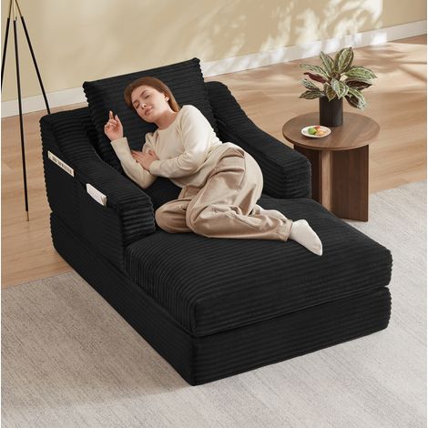 REDOM - Fauteuil lounge convertible - design double couche - coussin amovible - mousse haute densité - mousse - noir (1/5)