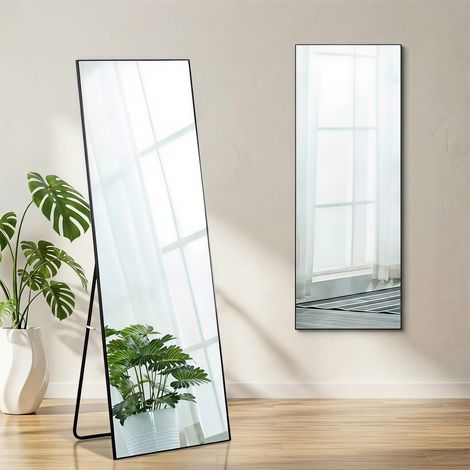 Espejo de pie de cuerpo entero 150x40 cm para dormitorio recibidor o vestidor espejo de pared grande rectangular con marco de aluminio negro (1/5)