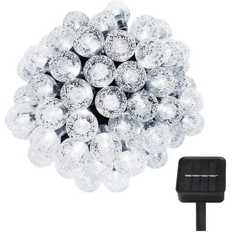 Pair - Lumières de Noël, 9,5 m, 50 LED, 8 modes, étanche, capteur de lumière, à énergie solaire, blanc (1/5)