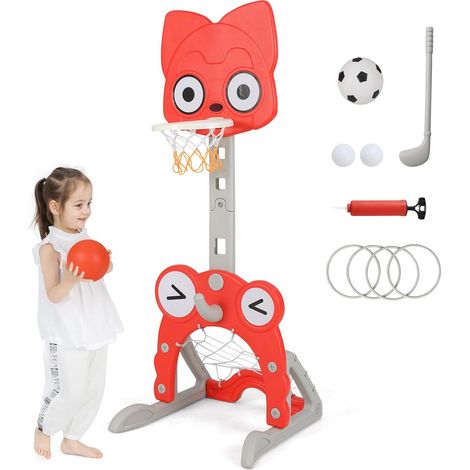 COSTWAY 4 en 1 Panier de Basket Enfant Réglable en Hauteur (Renard) (1/5)