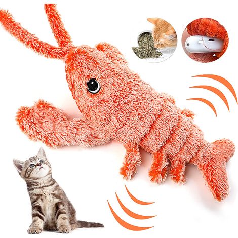 Homard électrique pour chat, jouet à mâcher en forme de poisson, homard réaliste et amusant à l'herbe à chat, jouet interactif en peluche pour chats d'intérieur, chatons et chiens. (1/4)
