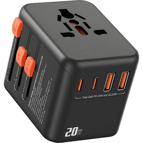 Adaptateur Prise Universelle,Adaptateur Universel de Voyage avec 2 USB C et 2 USB A et 1 Prise Secteur Universelle,Adaptateur Prise International pour EU USA UK AU Chine Japon Thaïlande (1/5)