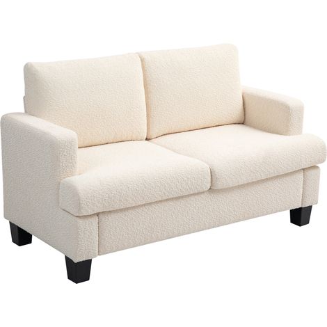 Canapé 2 places 120 cm beige tissu chenille avec coussins de dossier amovibles