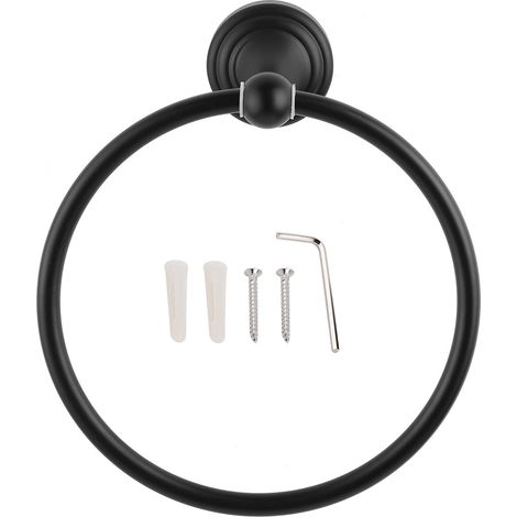 Porte-Serviette Mural - Anneau Rond en Métal Noir - Fixation Murale pour Salle de Bains et Cuisine - 1 Pièce (1/5)