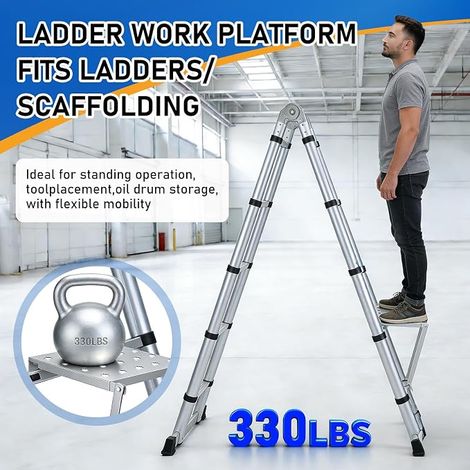 Plateforme De Travail Pour échelle, 150 Kg Acier Inoxydable Marchepied à Clipser Plateforme De Travail Pour échelles Escabeaux Et à Coulisse (1/4)