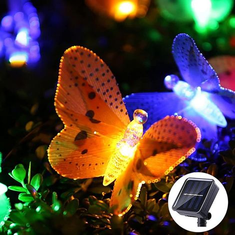 Chaîne lumineuse solaire à l'extérieur,12 LED Chaîne lumineuse papillon à l'extérieur avec panneau solaire,2 modes Résistant aux intempéries IP65 Chaîne lumineuse solaire décoration d'éclairage change (1/5)