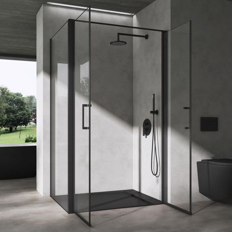 doporro Box Doccia Rettangolare 75x100x195cm con Piatto Doccia Nero  Cabina Doccia ad Angolo Doppia Porta Battente in Vetro Temperato Trasparente Easy Clean  Ravenna66K