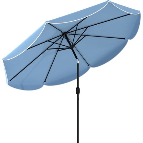 Parasol rond avec volant 15 cm, inclinable 3 positions, Ø265 cm, structure métal bleu ciel (1/5)