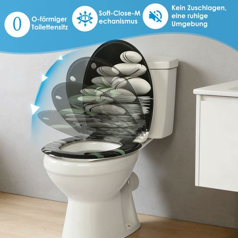 Abattant de toilettes ovale Homseat Duroplast avec mécanisme de fermeture amortie, coloris pierre zen noire (1/4)