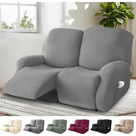 Housse pour Fauteuil Relax Electrique, 6 Pièces Housse de Fauteuil Extensible, Housse de Fauteuil 2 Place, Protege Fauteuil avec Protège-Accoudoirs et Poche (Gris Clair) (1/5)