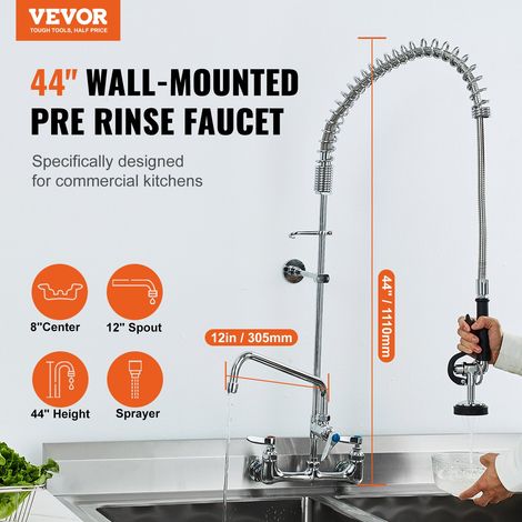 Robinet de Cuisine avec Douchette de Prérinçage, Mitigeur avec Douchette Extractible Mural, pour Évier à 1/2/3 Bacs, Mélangeur en L… (1/5)