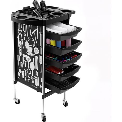 Chariot Coiffure Professionnel avec 6 Niveaux et 5 Tiroirs Amovibles – Chariot Esthéticienne – Tablette Coiffure a Roulette – pour Salon de Coiffure et Barbier (1/5)