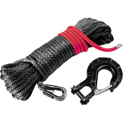 Kit de câble de treuil synthétique, crochet de treuil, sangle de traction, noir-- (1/5)