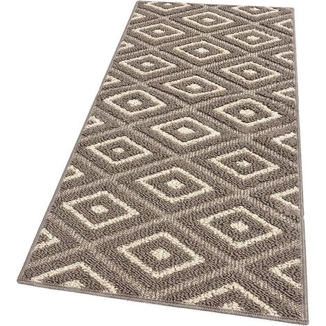 Tapis de Cuisine Doux Bordé Moderne Coureur Antidérapant Losanges 3D Beige - 50X240 Cm