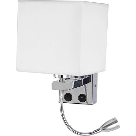 Bedside Wall Light, LED Reading Light Modern Polished Chrome Wall Light with Adjustable Gooseneck Spotlight Double Switches with USB Port Charger E27 (One Light 2 PC) One Light Without Usb (1/4)