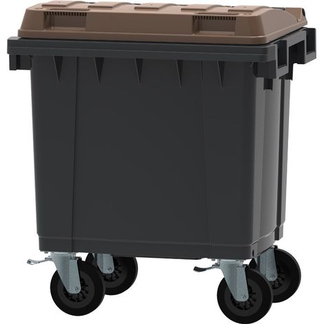ESE France Conteneur Poubelle à déchets 4 roues - 400L - Robuste et Professionnel - 100% Recyclé - Gris avec Couvercle Marron - Fabriqué en France (1/4)