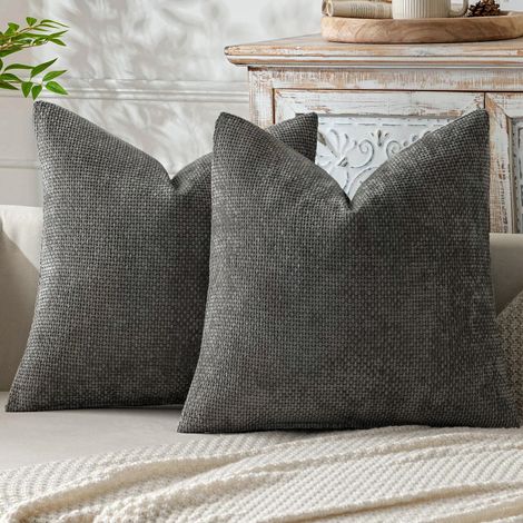 45 x 45 cm grauer Sofakissenbezug, 2-teilig, dicker Chenille-Nadelstrick, ideal für Schlafzimmer und Wohnzimmer (1/5)