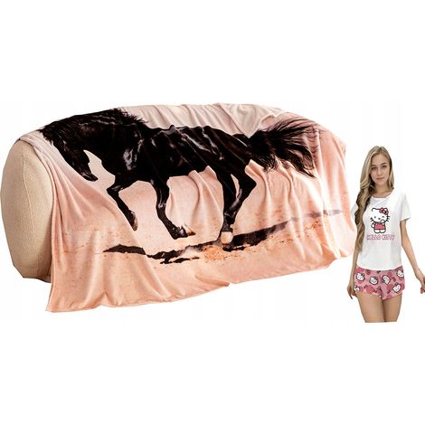 Morbida coperta 200/220 a quadri con stampa 3D realistica di cavalli, nera CAVALLO (1/5)