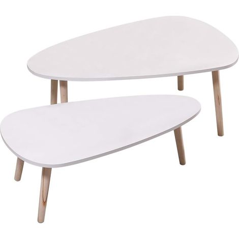 Marble Effect Coffee Table, Side Table for Living Room, Diameter 70 + 50 cm, Large Round, MDF, for Living Room, Bedroom, Balcony-70 x 70 x 45 cm (Burnt Wood + Black Legs) (1/5)