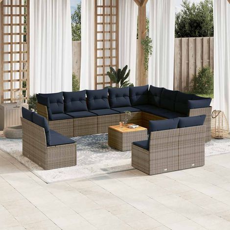 Set sofás de jardín con cojines 13 piezas ratán sintético gris vidaXL (1/5)