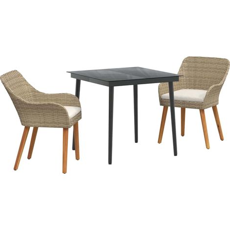 Ensemble de salle à manger pour jardin 3 pcs，Salon de jardin Beige polyrotin CFW52169 (1/5)