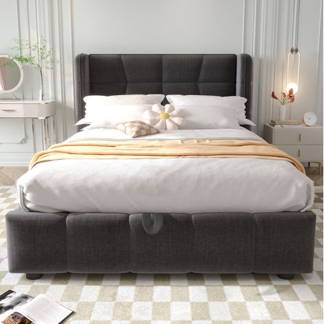 Bett Kinderbett Stauraum 90x200 Stoff Grau OKMYHOME (1/3)