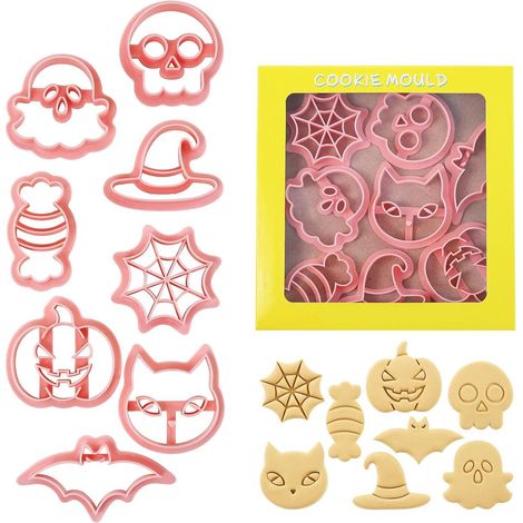 Set mit 8 Halloween-Ausstechformen, 3D-Geisterstempel aus geprägtem Kunststoff, Kürbiswerkzeuge, kompatibel mit Tortendekoration (Stil F) (1/5)