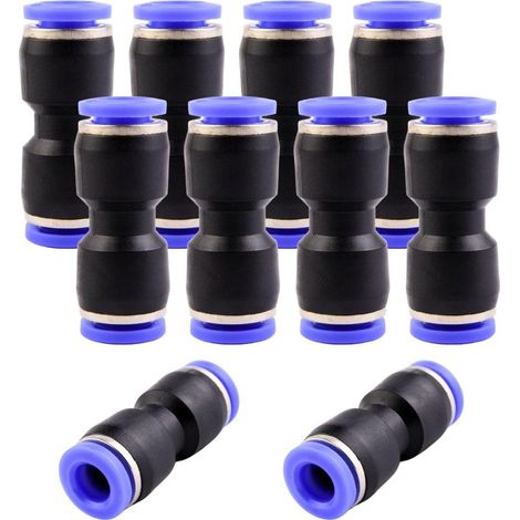 10 Pièces - Connecteurs Pneumatiques - Raccords Push In - Couplage Rapide Droit 7 Mm Pour Air Comprimé Résistant À La Pression Noir Et Bleu 7x2 Cm (1/5)