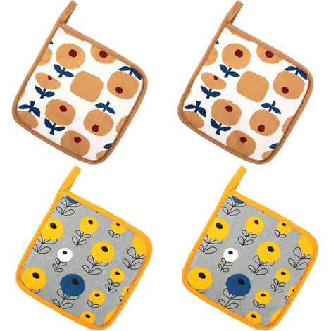 Ensemble de 4 maniques en coton, gants de cuisine résistants à la chaleur, rabat de protection lavable, accessoires pour la cuisine, la pâtisserie et le barbecue. (1/5)