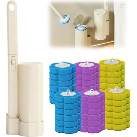 Ensemble de brosses de toilette - Comprend 36 têtes de brosse de rechange - Fixation murale - Brosse de toilette - Trois couleurs - Nettoyage en profondeur - Prévient la contamination croisée