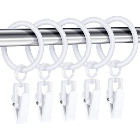 (Blanc)30 Pièces Anneaux de Rideaux avec 30 Pièces Clips de Rideau Anneaux de Clip de Tringle à Rideau de Douche en Plastique Anneau de Draperie Décorative avec Clip, 30 mm