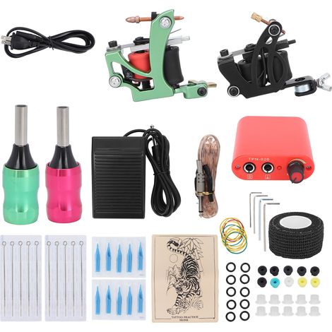 Kit de machine à tatouer professionnelle WSTZ0792‑04, double bobine 8 tours et 10 tours pour ombrage, accessoires inclus, prise US 90‑265V (1/5)