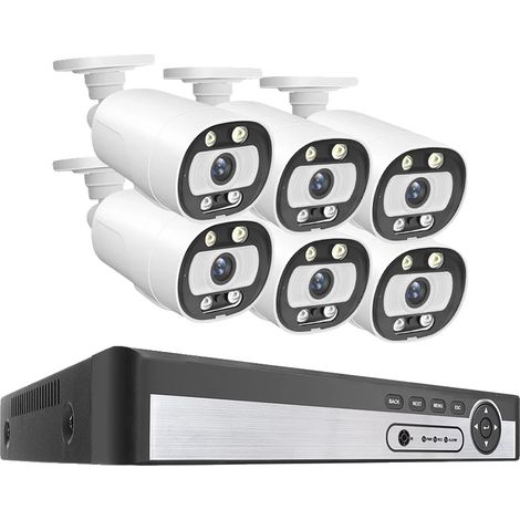 Sistema di videosorveglianza a 8 canali, rilevamento umano tramite IA, NVR a 8 canali, 6 telecamere da 5 MP, disco rigido integrato da 1 TB. (1/2)