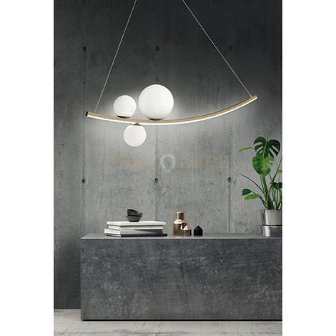 SOSPENSIONE ALTALENA ORO CON VETRI BIANCO A LED 3000K 2230 LM 48W L.120CM DIMMERABILE