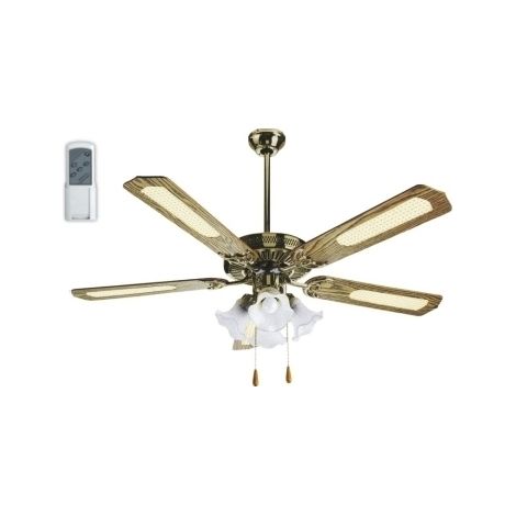 Ventilatore da soffitto in legno noce scuro 4 lampade c/telecomando - Mod. Marco Polo