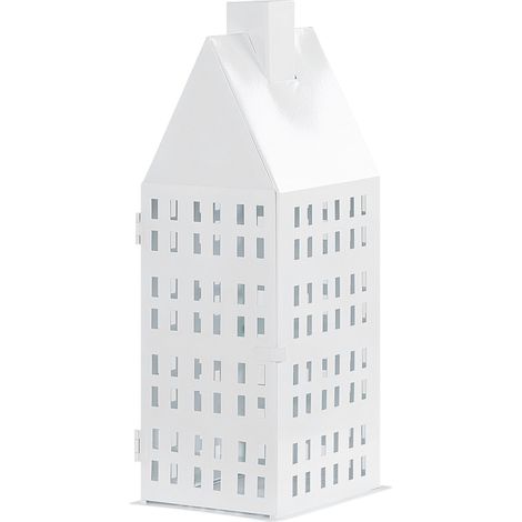 Farolillo de hierro blanco 40 cm candelabro portavelas forma de casa pilar clásico minimalista Dolok
