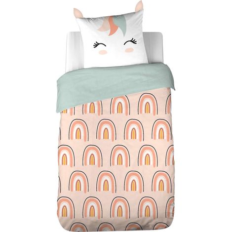 Parure de lit enfant en polyester motif licorne avec oreilles ludiques (1/5)